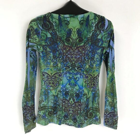 Unity World Wear V-Neck Top Women's Size Small Long Sleeve Stretch Knit Buttons - Picture 4 of 12